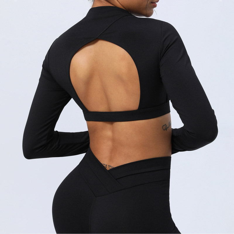 2Pcs Long Sleeve Backless Top Bra Leggings Pants Fitness Yoga Outfit Set - Image 25