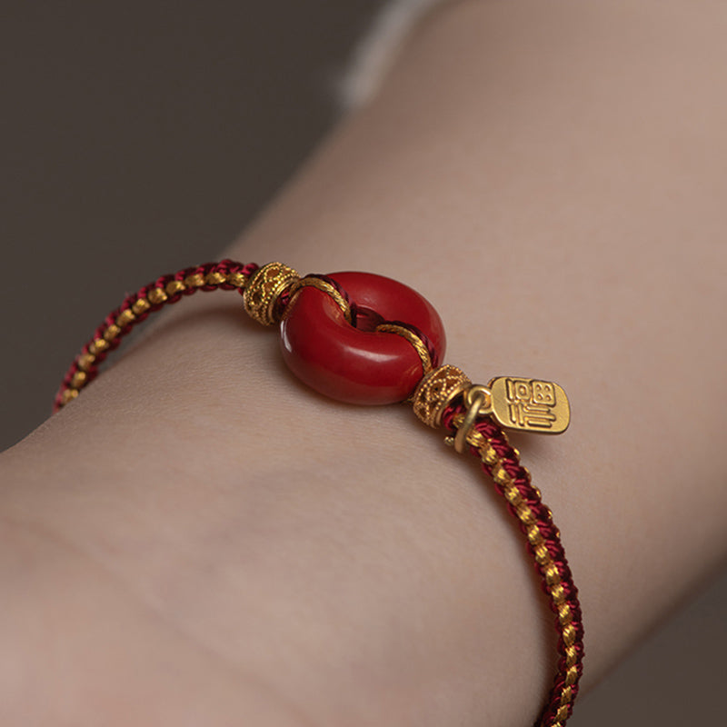 Natural Cinnabar Peace Buckle Fu Character Charm Blessing Braided Bracelet - Image 8