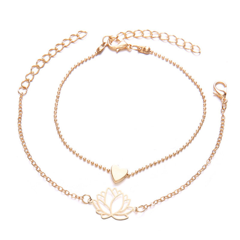 2Pcs Lotus Flower Love Heart Enlightenment Bracelet