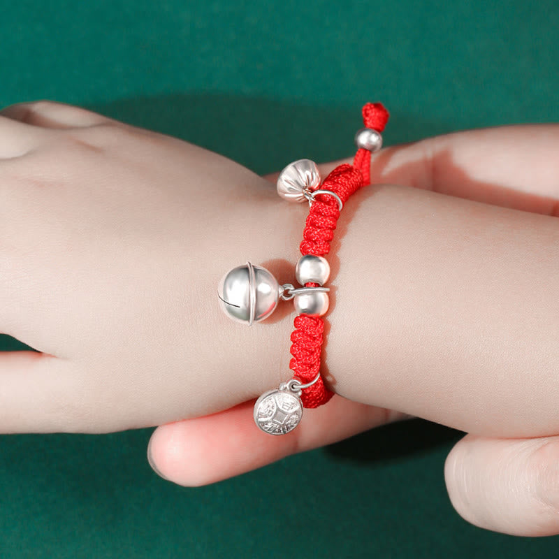 925 Sterling Silver Handmade Fu Character Lucky Money Bag Chinese Lock Charm Bell Lotus Copper Coin King Kong Knot Braided Kids Bracelet - Image 16