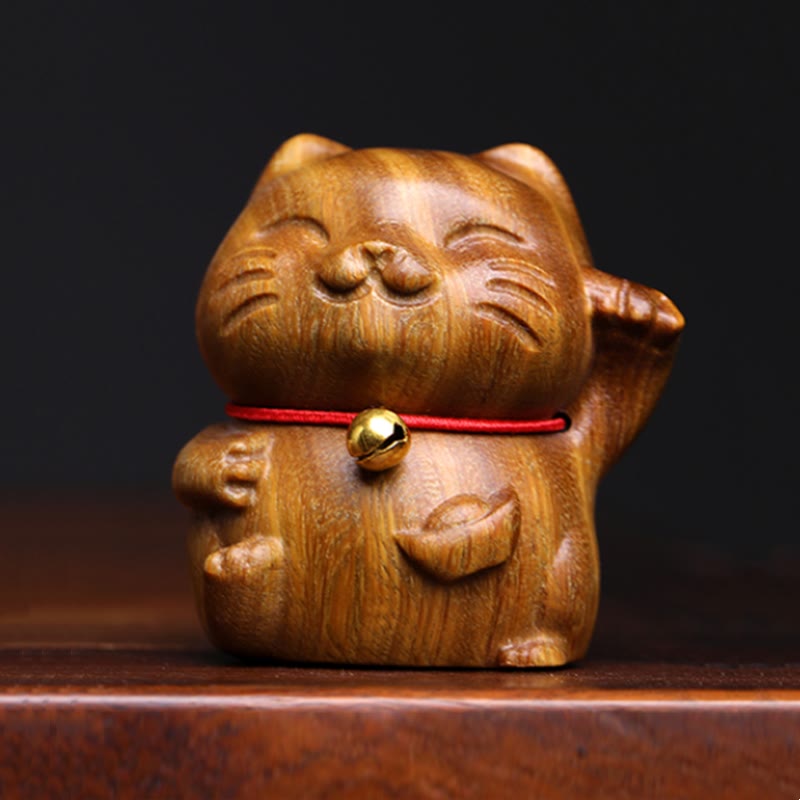 Green Sandalwood Small Mini Cute Lucky Cat Peace Decorations