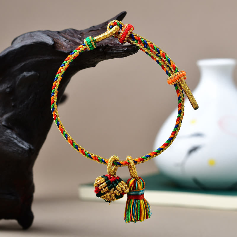 Colorful Rope Luck Handmade Zongzi Golden Ball Charm Bracelet - Image 16