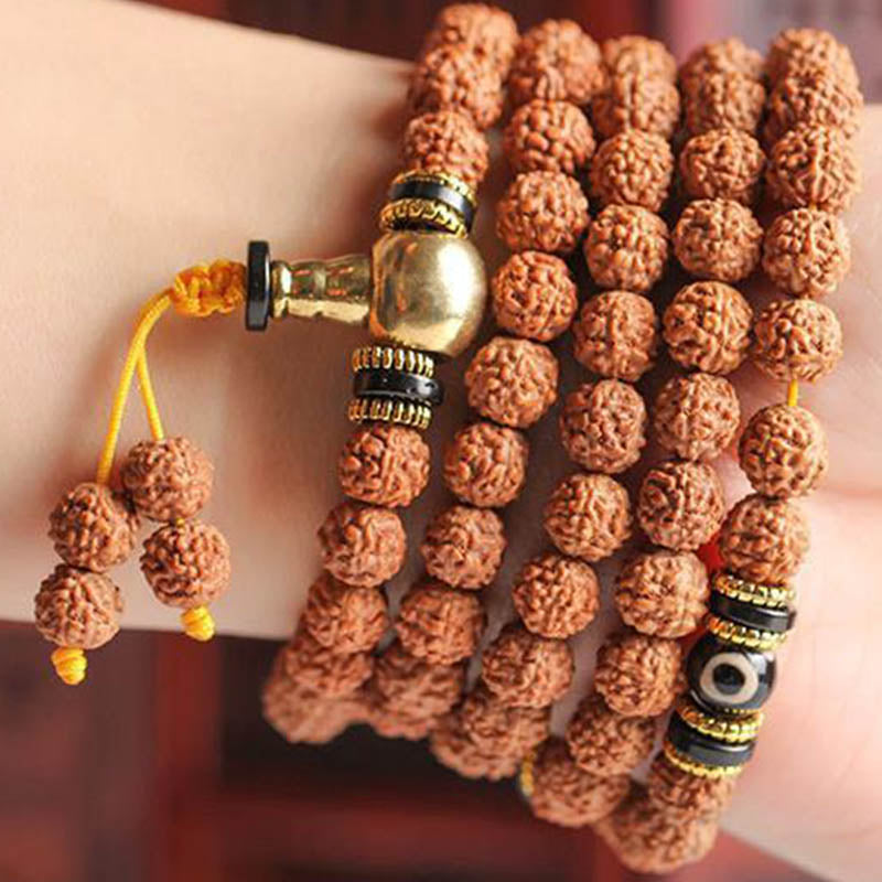 108 Mala Beads Rudraksha Bodhi Seed Dzi Bead Luck Wealth Bracelet - Image 7