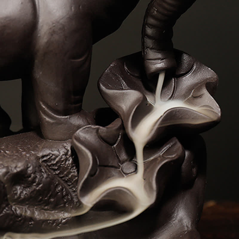 Tibetan Elephant Purple Clay Backflow Smoke Fountain Peace Healing Incense Burner Decoration - Image 16