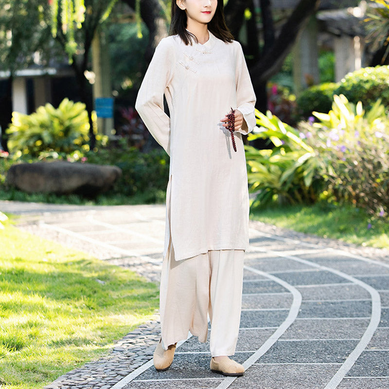 2Pcs Plain Long Sleeve Zen Yoga Clothing Meditation Clothing Top Pants Women's Set - Image 5