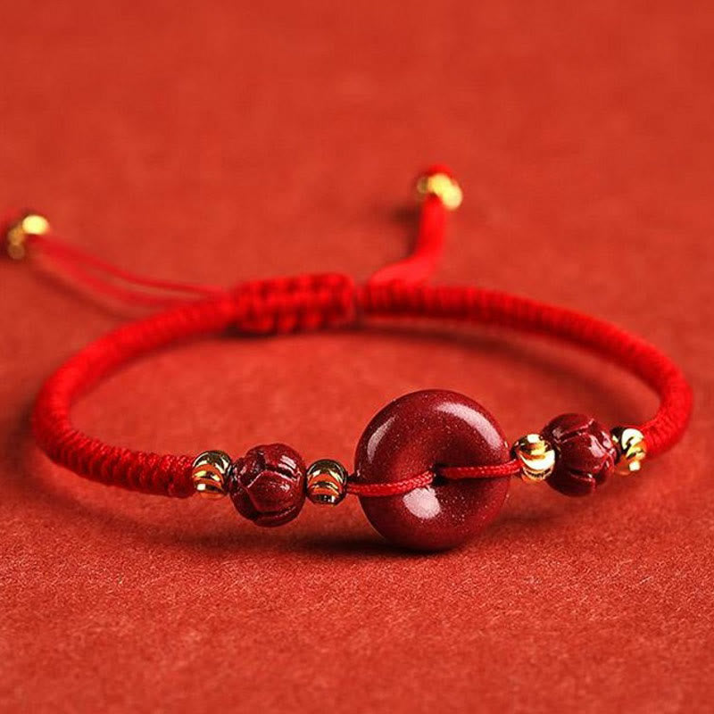 Handmade Lotus Cinnabar Peace Buckle Blessing Braid Bracelet - Image 11