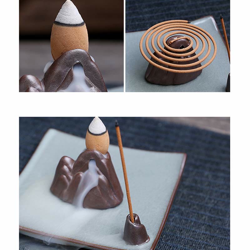 Lotus Plum Blossom Square Ceramic Spiritual Backflow Incense Burner - Image 19