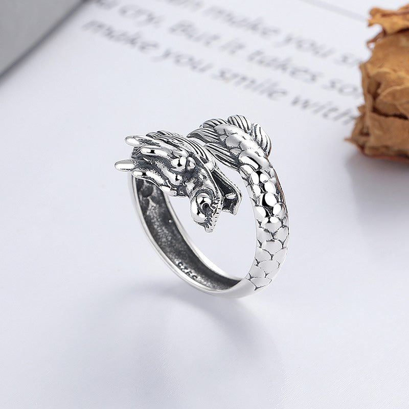 925 Sterling Silver Year Of The Dragon Luck Strength Adjustable Metal Ring - Image 3