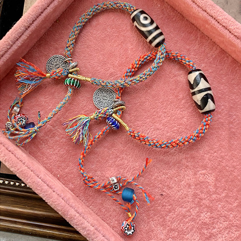 Tibetan 925 Sterling Silver Om Mani Padme Hum Handmade Dzi Bead Protection Braid Bracelet - Image 3