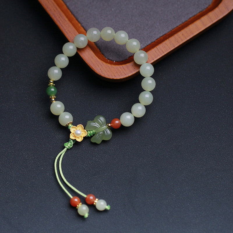 925 Sterling Silver Jade Luck Flower Butterfly Bracelet - Image 3