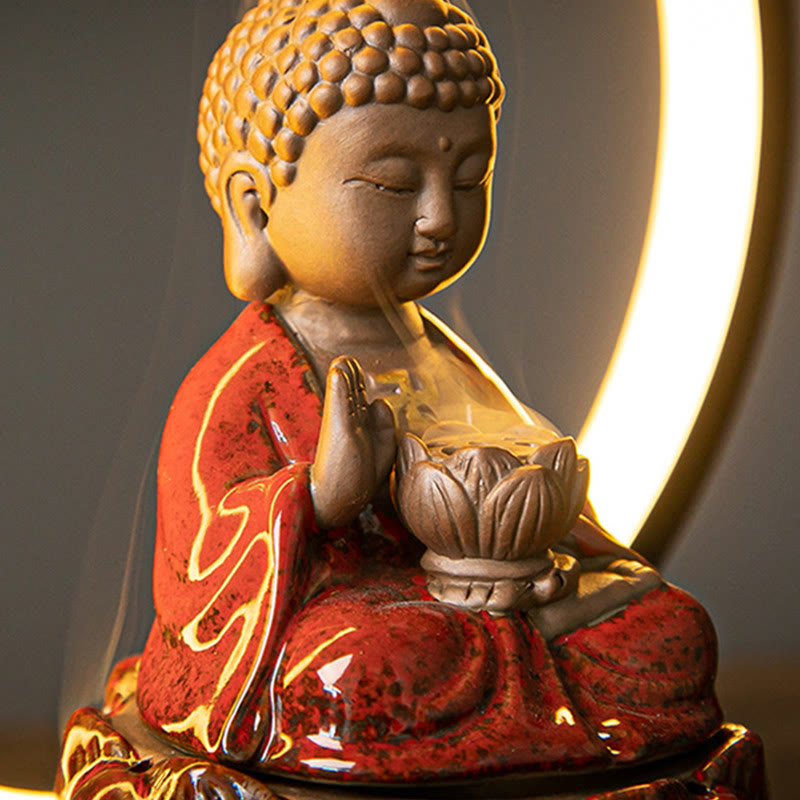 Buddha Lotus Backflow Smoke Fountain Ceramic Blessing Incense Burner With Light Decoration - Image 3