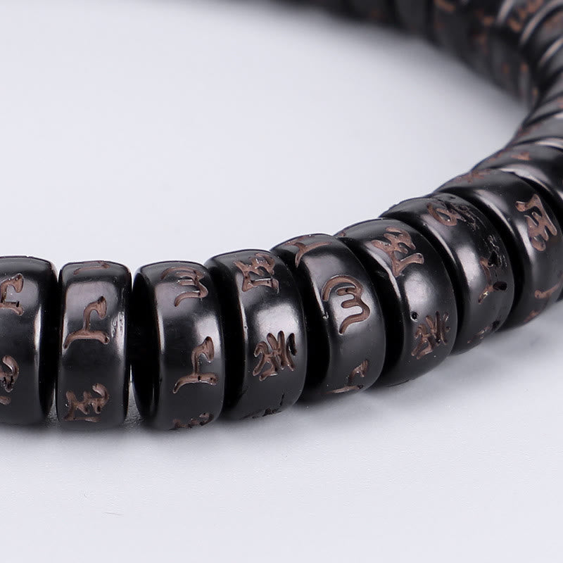 Tibetan Coconut Shell Beads Engraved Om Mani Padme Hum Mantra Positive String Bracelet - Image 3