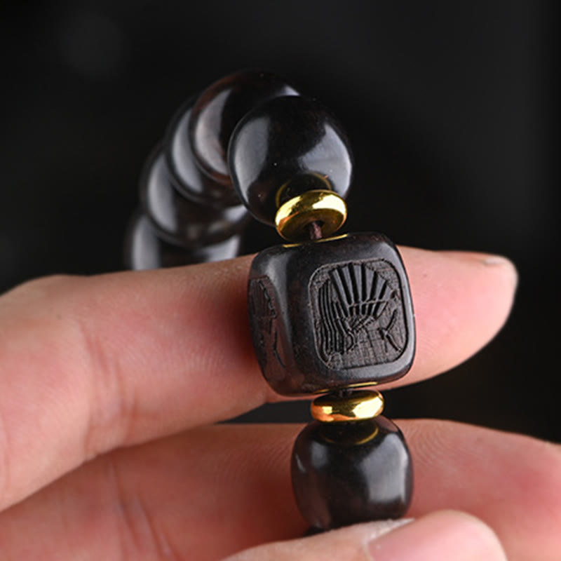 Tibetan Ebony Wood Barrel Beads Lucky And Treasure Balance Bracelet - Image 6