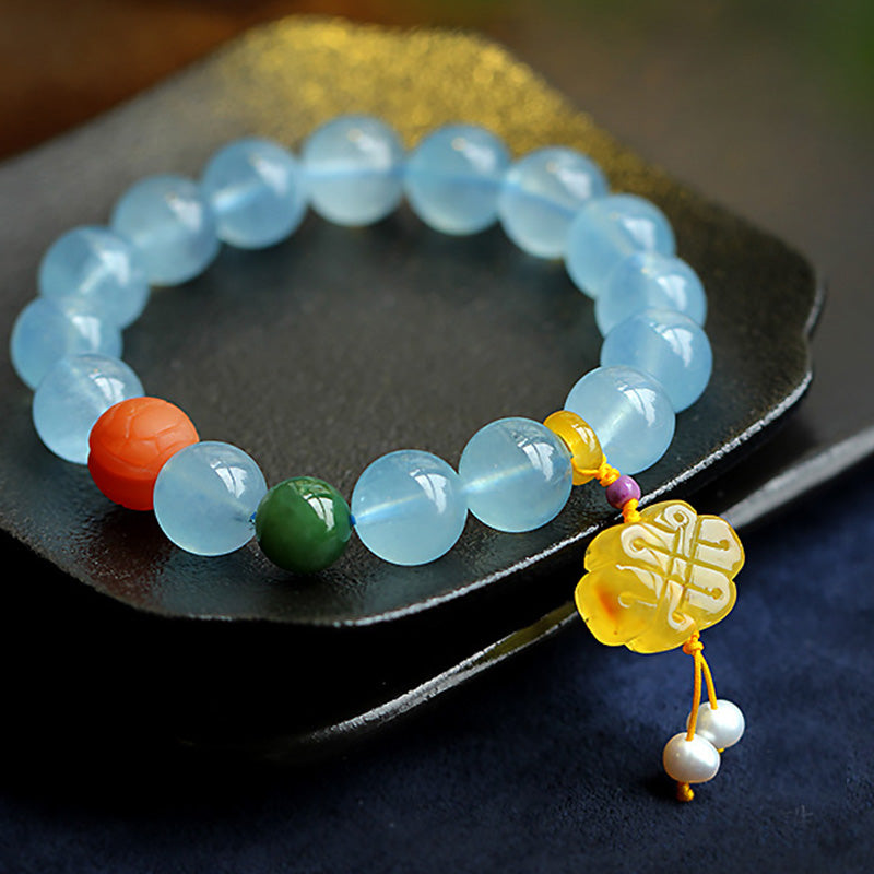 Natural Aquamarine Amber Chinese Knotting Charm Peace Bracelet - Image 7