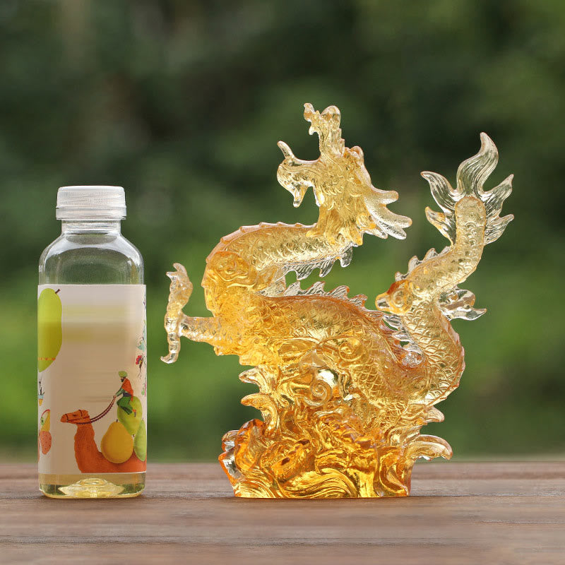 Handmade Chinese Zodiac Yellow Dragon Liuli Crystal Art Piece Luck Protection Home Office Decoration - Image 8