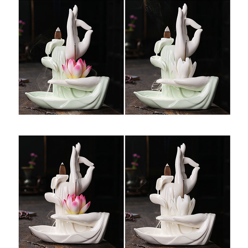 Buddha StonesTibetan Lotus Blessing Incense Burner Decoration - Image 20