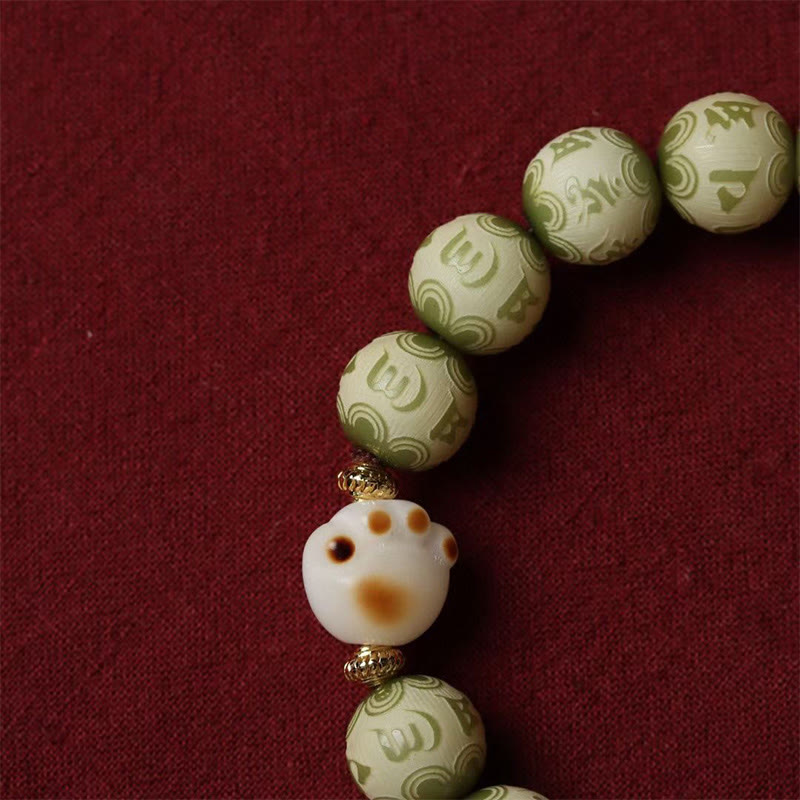Green Bodhi Seed Cat Paw Om Mani Padme Hum Engraved Wisdom Bracelet - Image 4