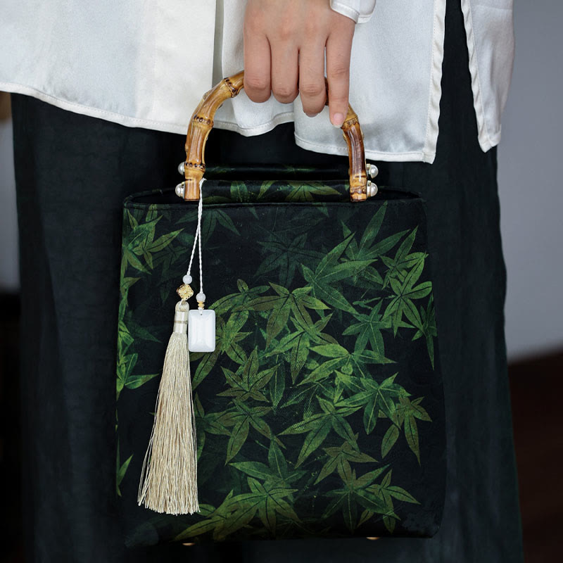 Bamboo Leaves Butterfly Koi Fish Bamboo Handles Handbag - Image 3