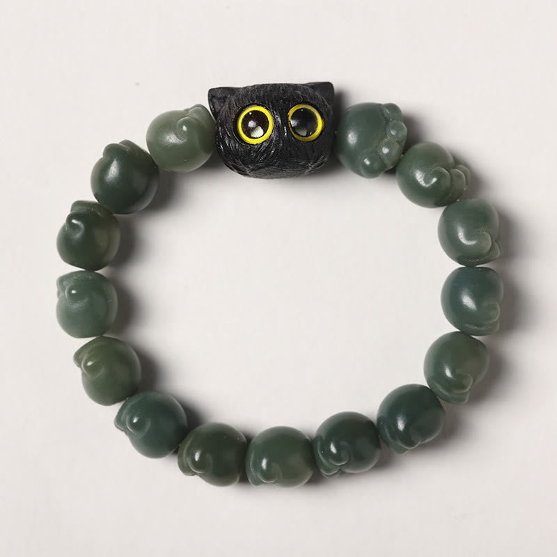 Natural Bodhi Seed Lovely Paw Ebony Wood Lucky Cat Wisdom Bracelet - Image 14