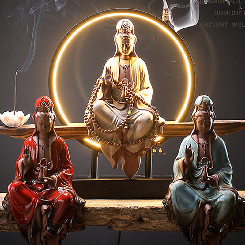 Buddha Avalokitesvara Ceramic Lotus Relaxation Incense Burner Decoration - Image 6