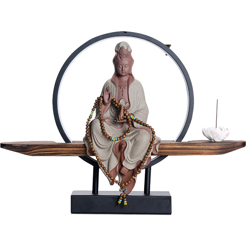 Buddha Avalokitesvara Ceramic Lotus Relaxation Incense Burner Decoration - Image 24