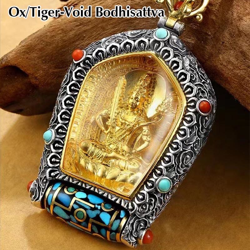 Tibet Chinese Zodiac Natal Buddha Thangka Prosperity Rotatable Dzi Bead Necklace Pendant - Image 5