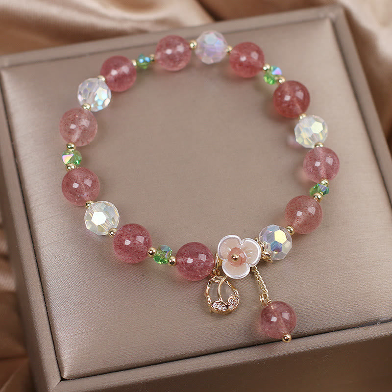 Strawberry Quartz Rutilated Quartz Fluorite Flower Healing Bracelet - Image 5