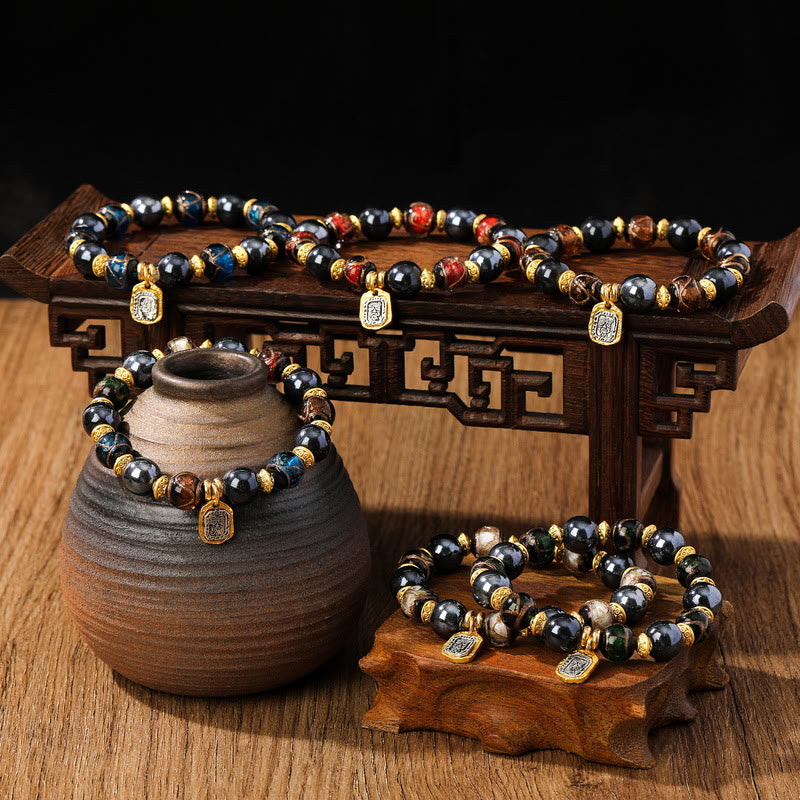 Tibetan Zakiram Goddess of Wealth Liuli Glass Incense Ash Porcelain Bead Luck Bracelet (Extra 30% Off | USE CODE: FS30)