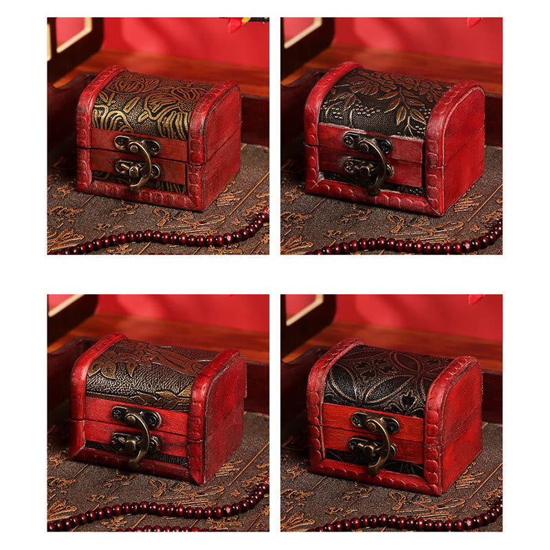 Retro Small Wood Jewelry Box Lotus Golden Grape Copper Coin Daffodil Grass Flower Jewelry Storage Box - Image 14