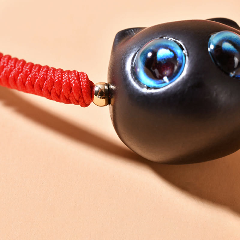 Ebony Wood Cat Head Pattern Peace King Kong Knot Braided Bracelet - Image 11