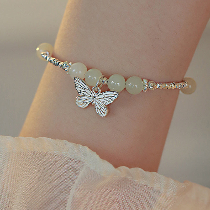 925 Sterling Silver Natural Hetian Jade Luck Butterfly Charm Bracelet - Image 6