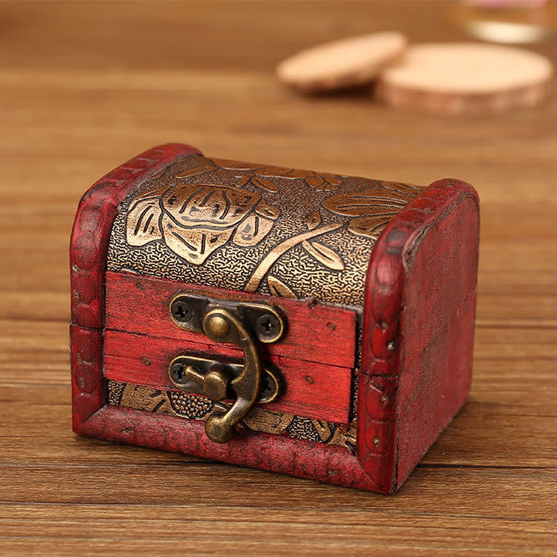 Retro Small Wood Jewelry Box Lotus Golden Grape Copper Coin Daffodil Grass Flower Jewelry Storage Box - Image 3