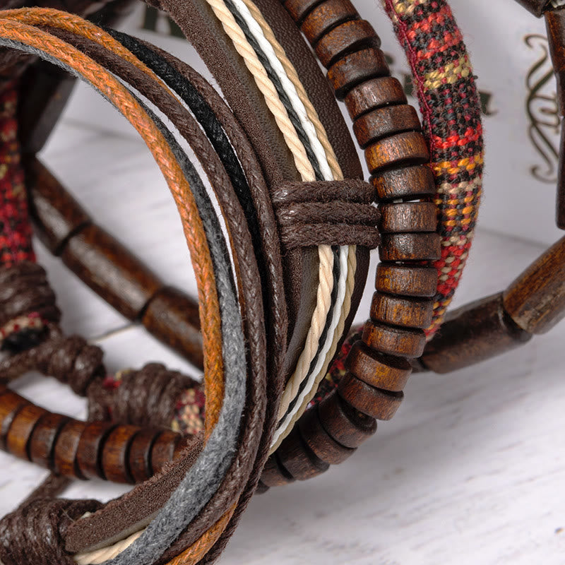 Wrap Hemp Cords Wood Beads Leather Bracelet - Image 3