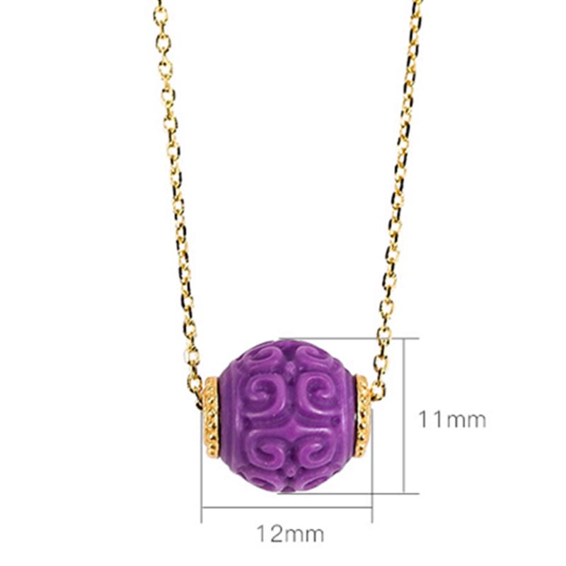925 Sterling Silver Plated Gold Natural Purple Mica Stone Relief Bead Positive Necklace Pendant Bracelet Set - Image 8