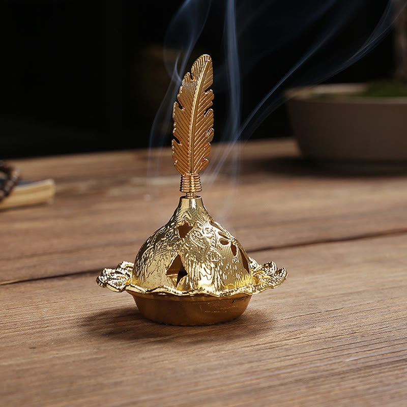 Gold Gourd Star Feather Spiritual Meditation Mini Alloy Metal Incense Burner - Image 10