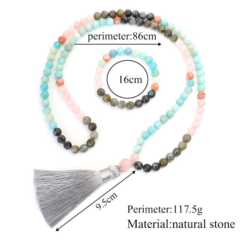 108 Mala Beads Amazonite Black Glitter Stone Positive Tassel Bracelet (Extra 30% Off | USE CODE: FS30) - Image 23