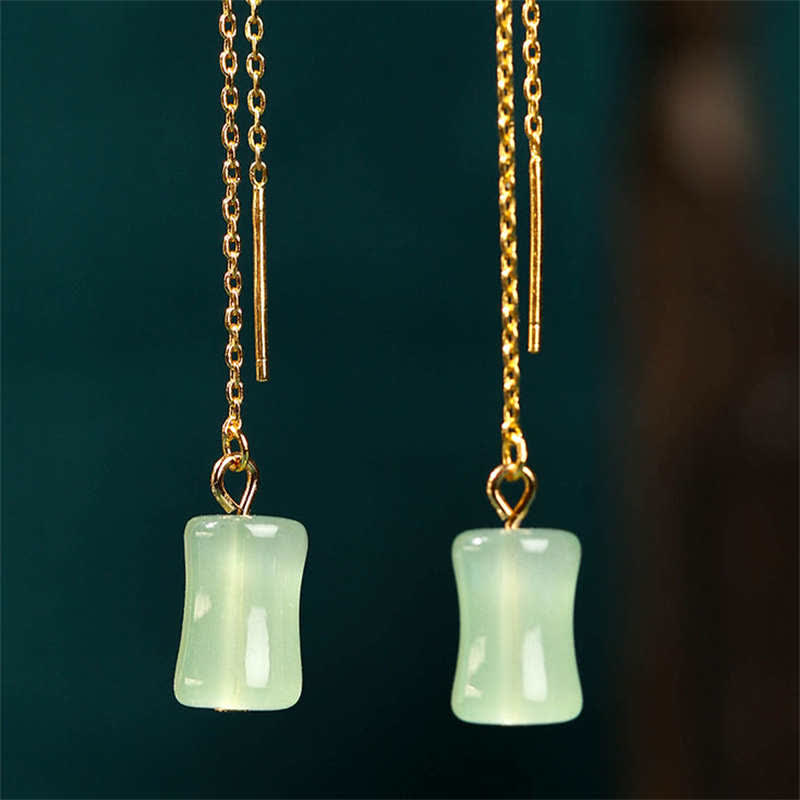 Jade Bamboo Pattern Luck Drop Earrings - Image 4
