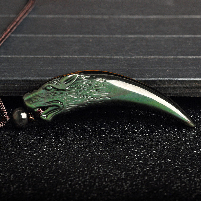 Natural Black Obsidian Ice Obsidian Rainbow Obsidian Wolf Tooth Pattern Strength Necklace Pendant - Image 19