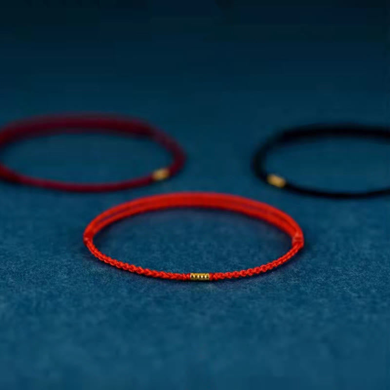 925 Sterling Silver Lucky Golden Bead Braided String Bracelet Anklet - Image 13