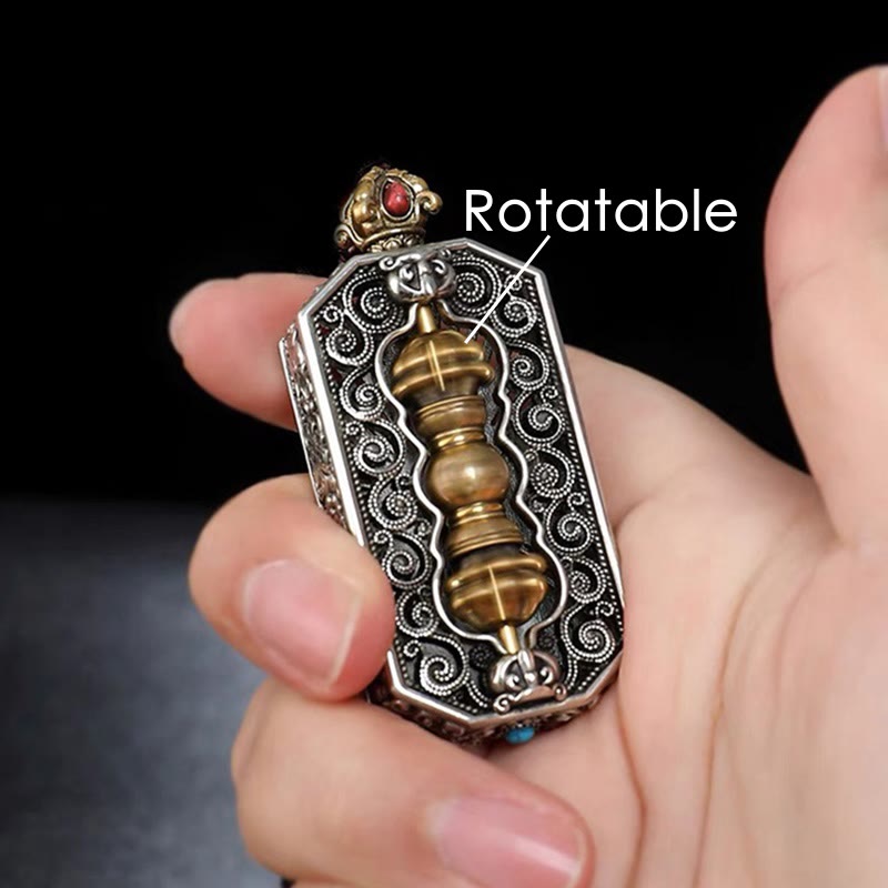 Tibetan Om Mani Padme Hum Carved Dorje Vajra Rotatable Lotus Pattern Purity Rope Necklace Pendant - Image 3