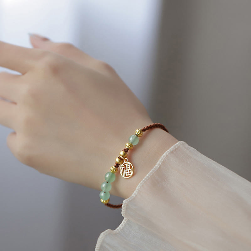 Jade Beads Fu Character Blessing Rope Bracelet - Image 9