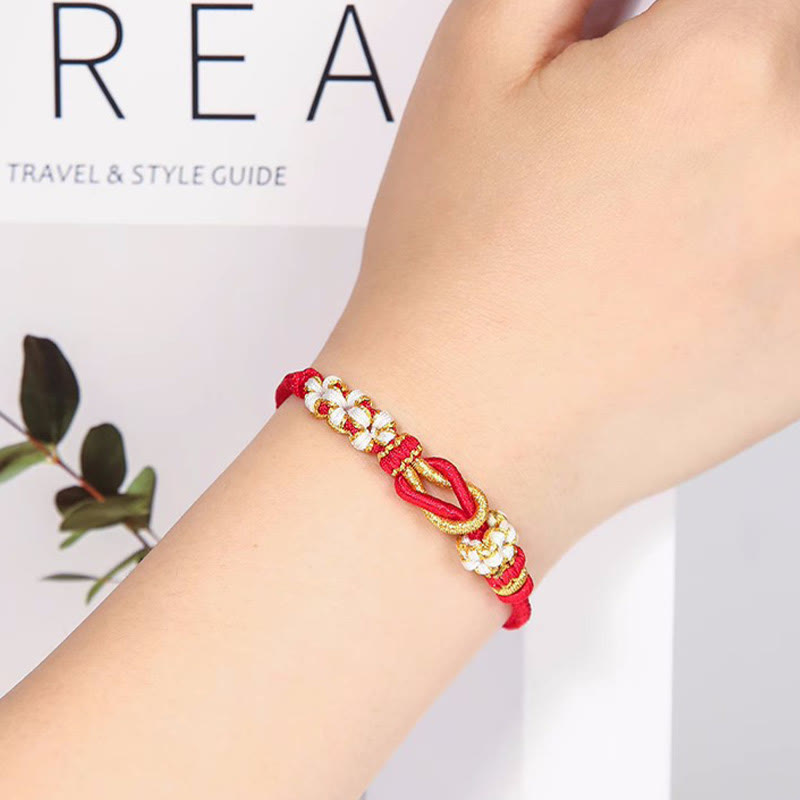 Handmade Peach Blossom Knot Eight Thread Peace Knot Luck Protection Bracelet - Image 4