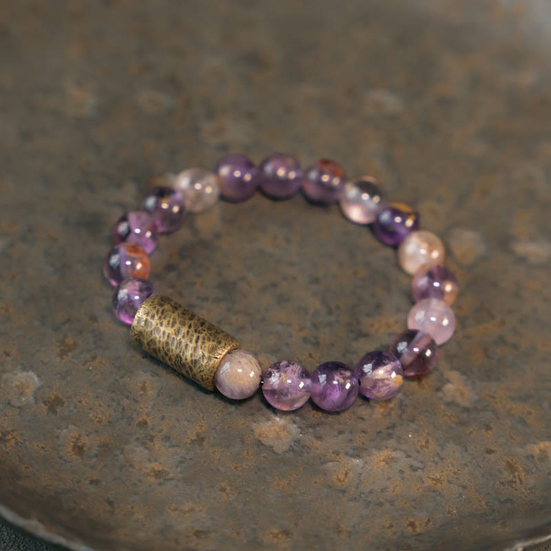 White Crystal Red Hematoid Quartz Gold Rutilated Quartz Purple Phantom Protection Bracelet - Image 24