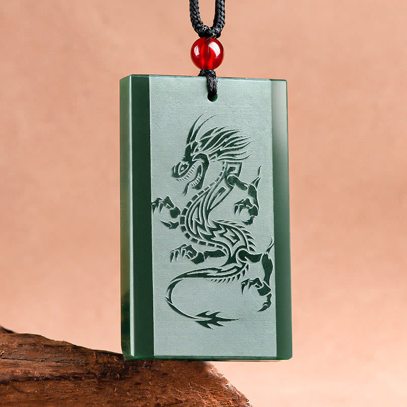 Hetian Cyan Jade Dragon Engraved Success Necklace Pendant