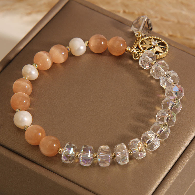 Orange Cat's Eye White Crystal Star Support Bracelet - Image 7