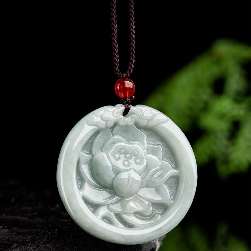 Natural Jade Lotus Flower Carved Prosperity Necklace Pendant - Image 4