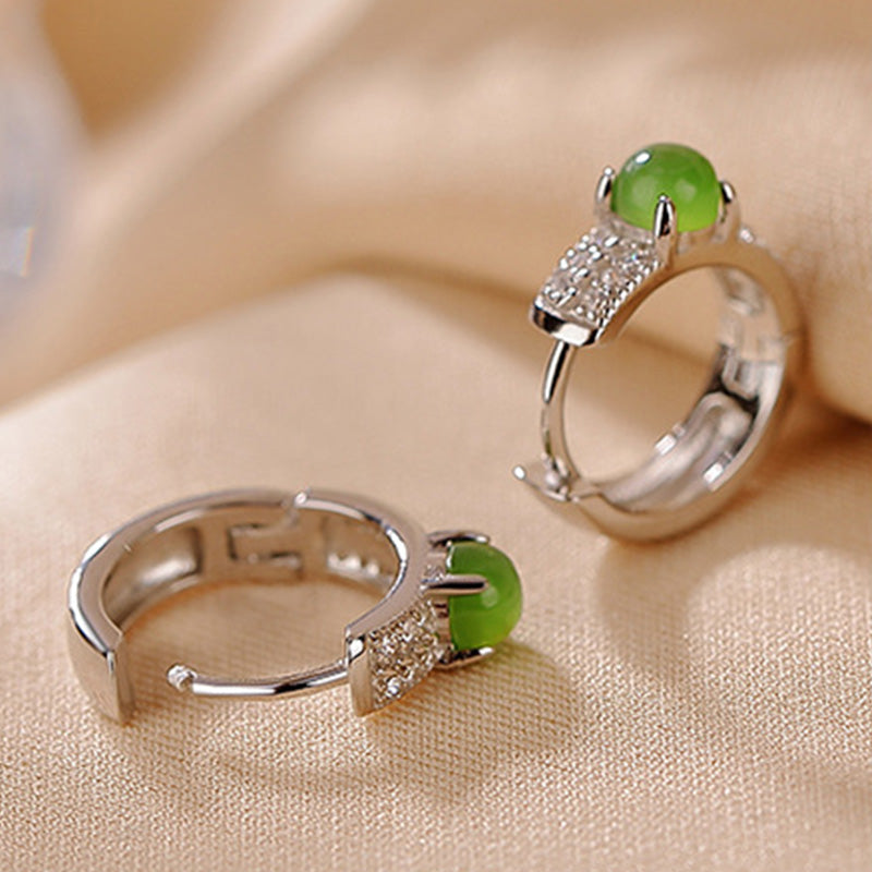 925 Sterling Silver Round Cyan Jade Success Stud Earrings - Image 4