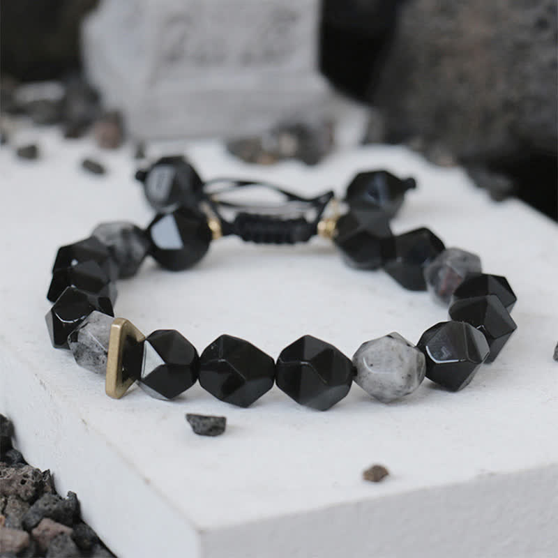 Black Obsidian Black Glitter Stone Purification Bracelet - Image 3