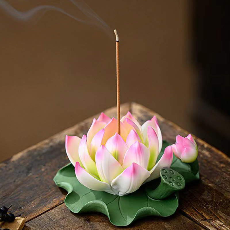 Lotus Flower Leaf Pod Spiritual Healing Ceramic Stick Incense Burner Decoration - Image 4