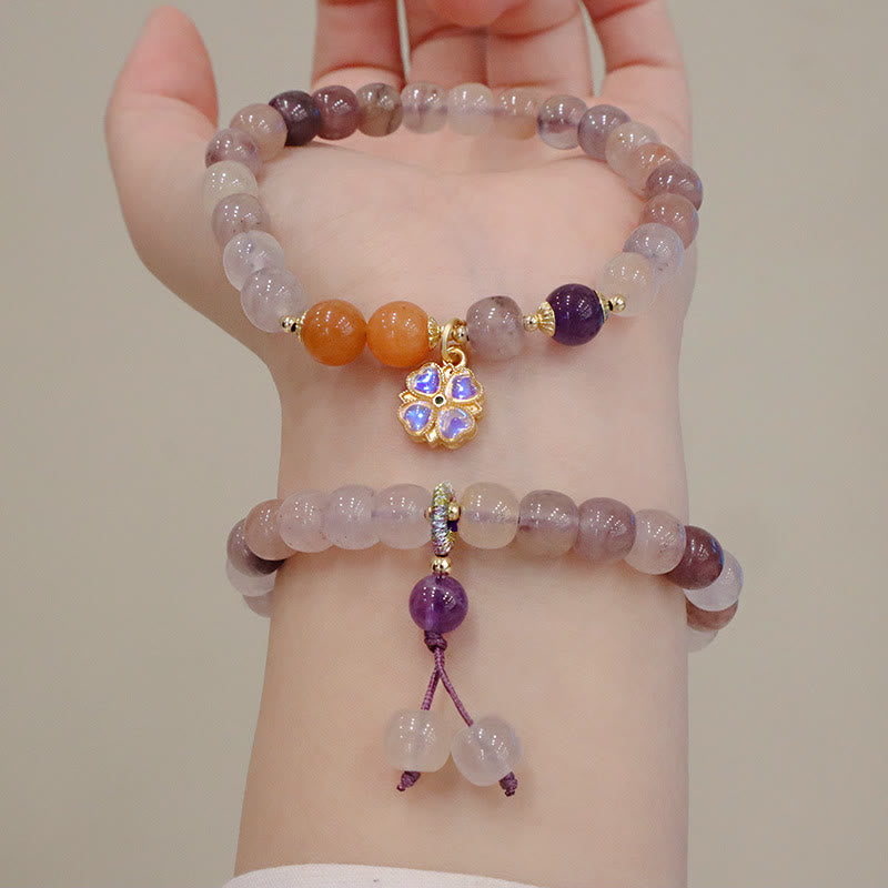 Natural Purple Golden Silk Jade Violet Flower Bead Charm Wealth Bracelet